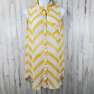 5/$25 Sweet Rain Women's M Top Button Front Yellow White H19